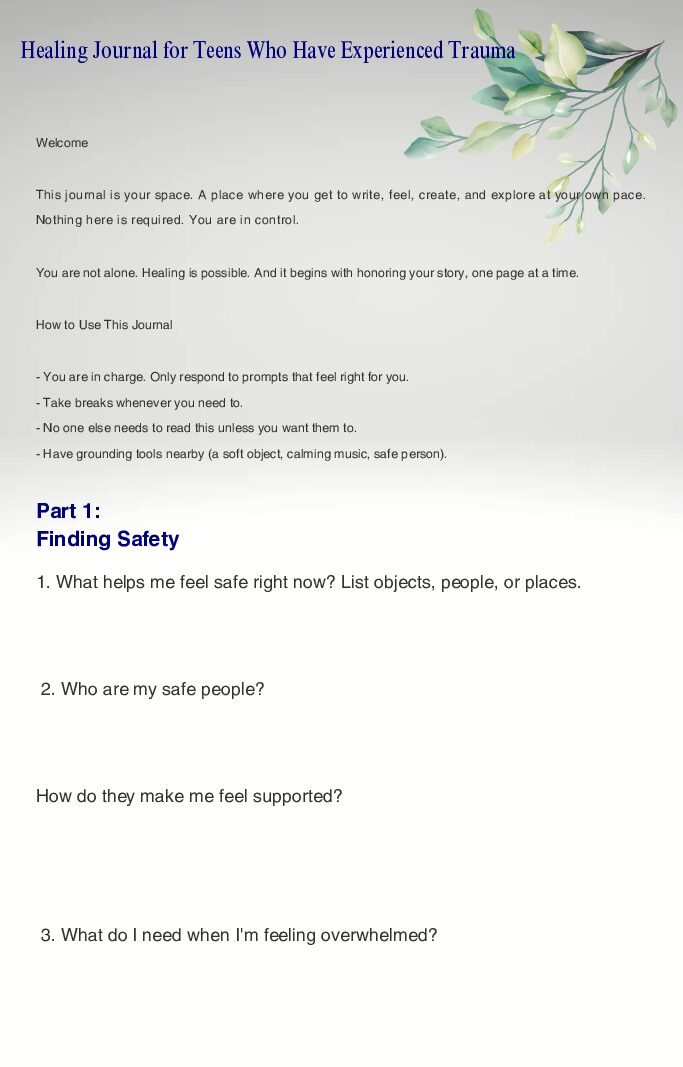 Healing Journal for Teens Who Have Experienced Trauma