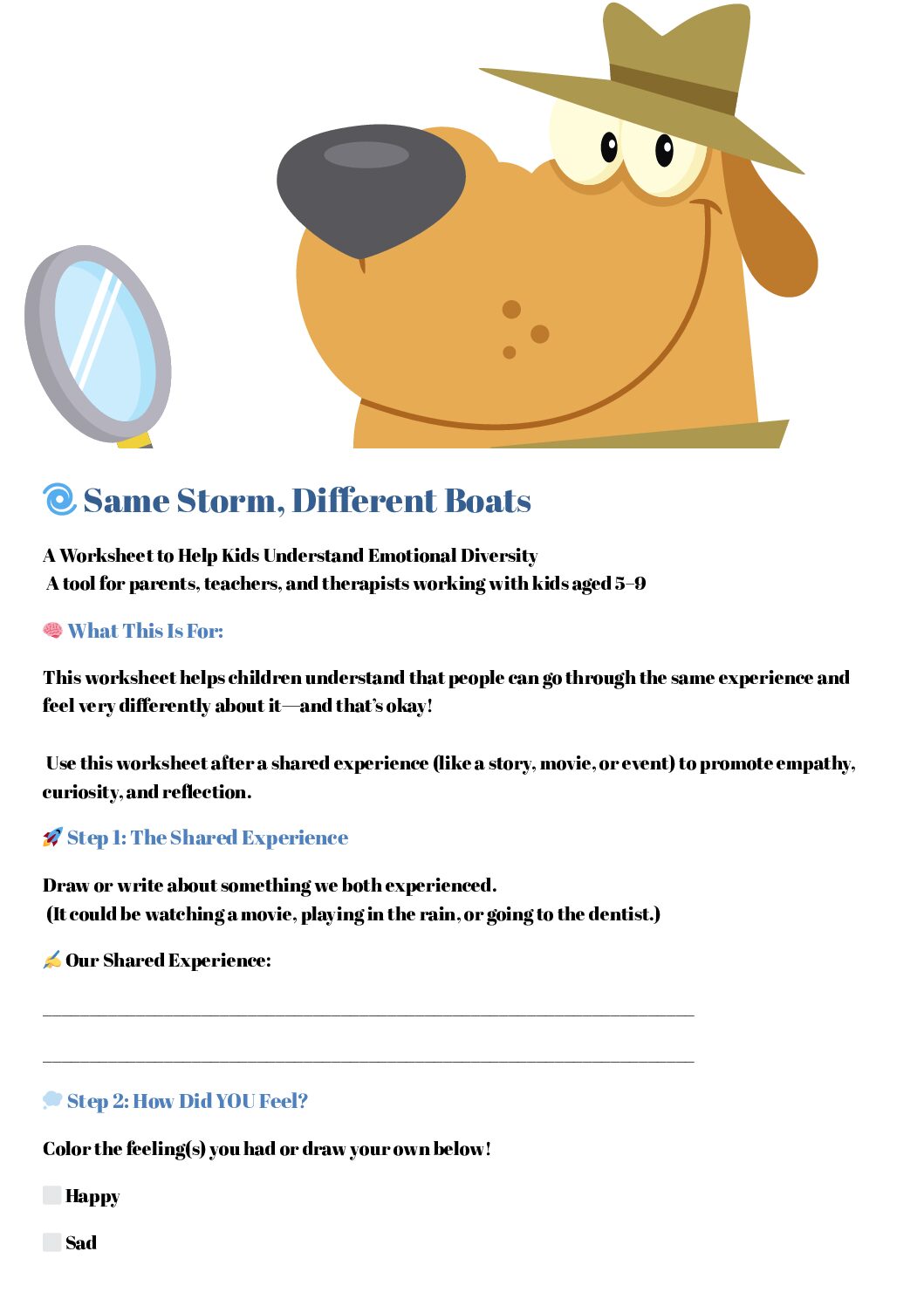 Teach kids emotional diversity-worksheet